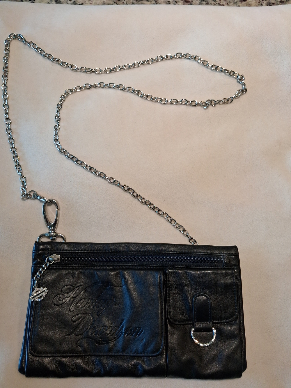 Harley-Davidson Black Leather Chain Crossbody Bag